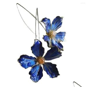 Dangle Lustre Boucles D'oreilles 1 Pièces Fleur Créative Européenne Et Américaine Pour Les Femmes Plante Peinture À L'huile Longue Oreille Crochet Accessoires Earri Dhida