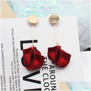 Boucles d'oreilles en lustre en peluche 2023 Bijoux coréens bijoux élégant rouge rose pétale doré metal cuivre long pour femmes dhgarden dhgfv