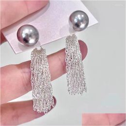 Dangle Chandelier Boucles d'oreilles 2024 Gris Perle Gland Avant et arrière MTI Fonction Longue Boucle d'oreille Bijoux En Gros Drop Livraison Ottmc