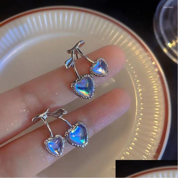 Cuelga los pendientes de la lámpara 2024 Coreano Azul Moonstone Cereza para las mujeres Declaración de la fruta Pendiente Regalos de fiesta Joyería al por mayor Drop Deli OTM86