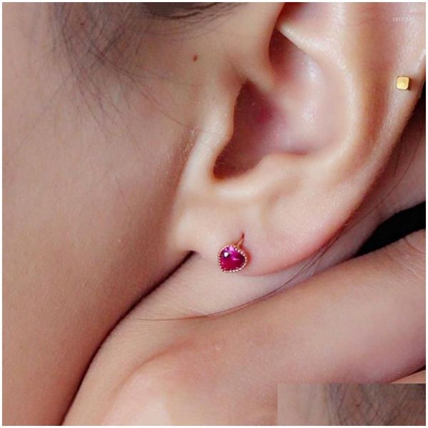 Boucles d'oreilles en lustre en peluche 585 Purple Gold plaqué 14K Rose Exquise Ruby Heart for Women Small Ear Buckle Party Bijoux Girlfri DH7OY