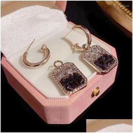 Boucles d'oreilles en lustre en peluche 925 Sier aiguille Fashion Simple rétro Crystal Square deux portant pour les femmes Personnalité coréenne Cold Style GIF OTRFB