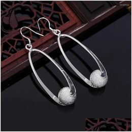 Cuelga los pendientes de la lámpara 925 Sterling Sier Fine Frosted Beads para las mujeres elegante encanto joyería de moda fiesta dama regalos de vacaciones gota ot6ja