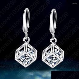 Dangle Kroonluchter Oorbellen 925 Sterling Sier Drop Gift Pendientes Vierkante Zirconia Vorm Glanzende Kristallen Sieraden Voor Femmes Deli Dht6H