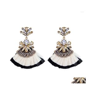 Bengelen kroonluchter oorbellen aankomst drop earring etnische bohemia raffia glazen kristal voor vrouwen handgemaakte sorority cadeau sieraden accesses dhcx6