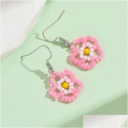 Dangle Chandelier Boucles d'oreilles Bohême Couleur Bonbon Fleur Tissée À La Main Pour Femmes Filles Colorf Géométrique Bijoux Cadeaux Drop Livraison Dhmaz