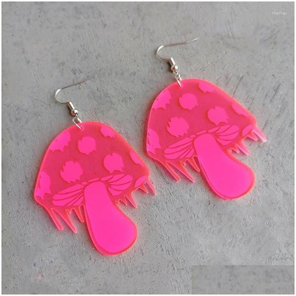 Cuelga los pendientes de la lámpara Electronica Music Party Neon Gree Fluorescente Pink Hongos Acrílico Gota para las mujeres Cool Girl Joyería Regalo Dhnm4