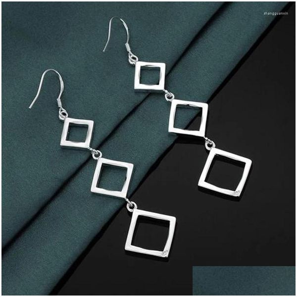 Dangle Lustre Boucles d'oreilles Mode 925 Sterling Sier Carré Losange Long Pour Femmes De Luxe Designer Bijoux Accessoires De Fête Cadeaux Dro Otodw