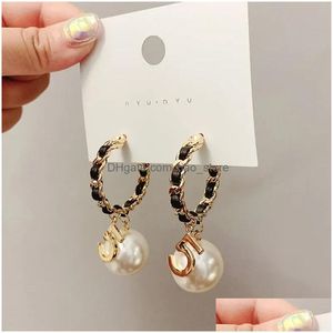 Dangle lustre boucles d'oreilles mode grande perle boucle d'oreille pour femmes en cuir doré n ° 5 bijoux Brincos livraison directe Dhjqp