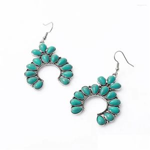 Dangle Kroonluchter Oorbellen Faux Turquoise Mode Accessoires Boheemse Vintage Geometrische Uitsparing Hanger Sieraden Voor Vrouwen Retro Vrouw D Ot9Gi