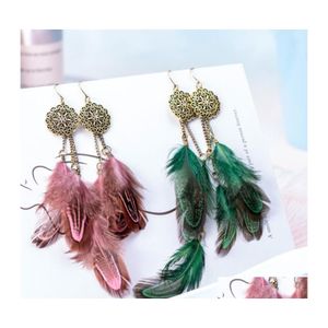 Dangle Lustre Boucles D'oreilles Plume Femmes Bohème Dream Catcher Conception Exagérée Vintage Longue Frange Gland Drop Livraison Bijoux Dhmlo