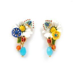 Dangle Kroonluchter Oorbellen Bloemen Kleine Heldere Daisy Vlinder Stud S925 Sier Naald Emaille Ornamenten Drop Levering Sieraden Otcn0