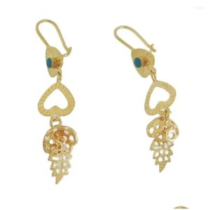 Pendientes colgantes de araña Foromance Color oro amarillo Esmalte azul Corazón En forma de hoja Alto 2.24 Ancho del pendiente 0.47 Entrega de gota Judío Dhwmx