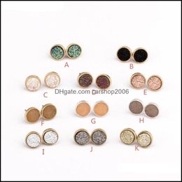 Bengelen kroonluchter oorbellen sieraden 11colors drusy druzy stud goud vergulde rond faux natuursteenhars voor vrouwen drop levering 2021 6adnu