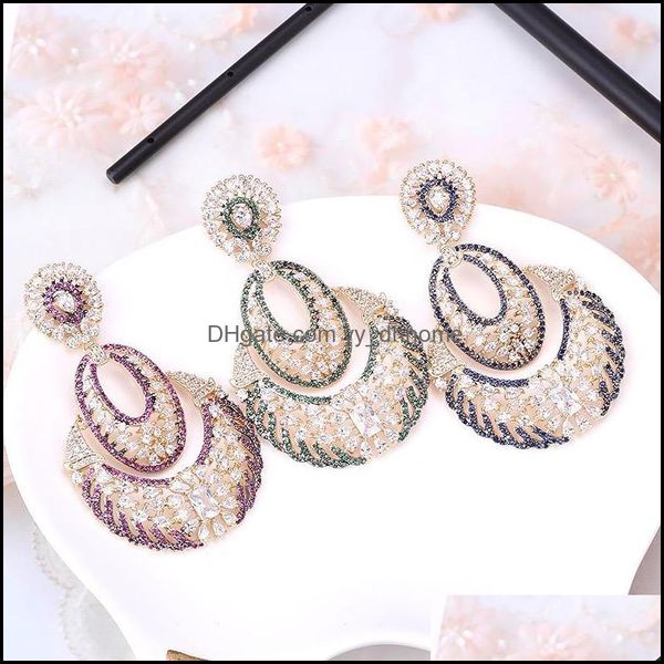 Boucles d'oreilles lustre pendantes bijoux 2021 industrie lourde créative pour femmes européennes et américaines Ins fait à la main cristal Zircon mariage goutte D