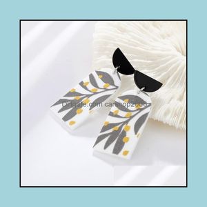 Bengelen kroonluchter oorbellen sieraden 2021 Koreaanse acrylplant geprinte geometrische druppel voor vrouwen creatief bladpatroon hanger oorrang fashio