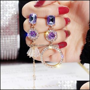 Bengelen kroonluchter oorbellen sieraden kristal voor vrouwen Koreaanse mode geometrische lange asymmetrie oorbel statement cadeau drop levering 2021 wjp