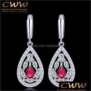 Dangle Lustre Boucles D'oreilles Bijoux Cwwzircons Marque Est Design Or Blanc Couleur Cz Rose Rouge Cristal Autrichien Poire Goutte Pour Femmes Cz057 Del