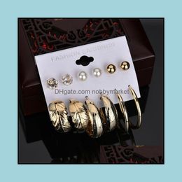 Dangle Kroonluchter Oorbellen Sieraden Mode 6 Paar / Set Goud en Sier Kleur Grote Ronde CZ Steen Geïmiteerde Pearl voor Woman Brincos Drop levering