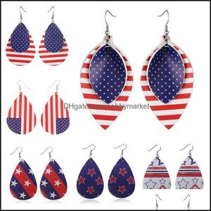 Dangle kroonluchter oorbellen sieraden mode mti-layer PU leer voor vrouwen softbal basketbal SOER amerikaanse vlag waterdrop vorm verklaring