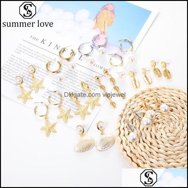Dangle lustre boucles d'oreilles bijoux mode bohème or coquille étoile de mer perle pendentif oreille goutte pour les femmes aller Dhuao