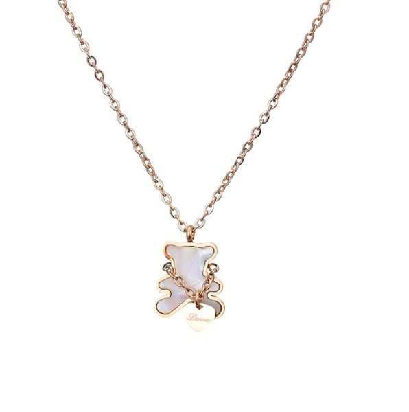 Collar de oso Fritillaria blanco, cadena de hueso con candado de oro rosa linda y simple para mujer