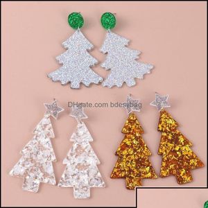 Bengelen kroonluchter oorbellen sieraden visheep trendy glitter acryl kerstbomen laten vallen voor vrouwen schattige feestelijke snaplg