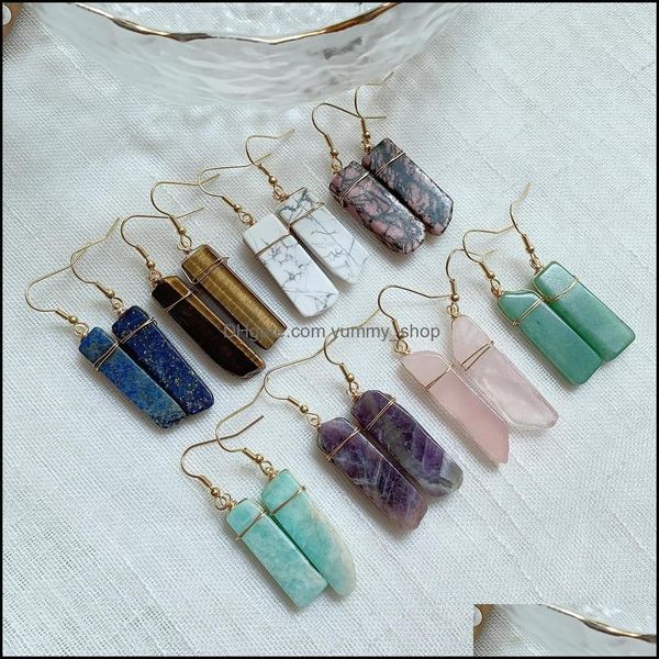 Dangle Lustre Boucles d'oreilles Bijoux Guérison Pierre Naturelle Irregar Rec Long Gland Pendum Amazonite Lapis Pi Dhfwt