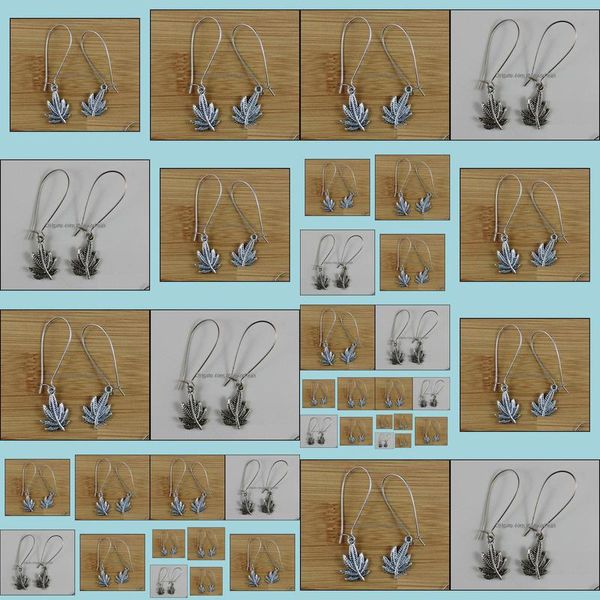 Cuelgue los pendientes de la lámpara Joyas Encantos de la hoja de arce Vintage Sier Drop / Dangle Para niñas Vestido de mujer Ropa de marca Diy Aessories 10 Par A