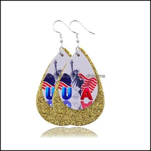 Dangle Lustre Boucles D'oreilles Bijoux Nouvelle Arrivée Double Couche Larme Jour De L'Indépendance Drapeau Américain Paillettes E Dhmvp