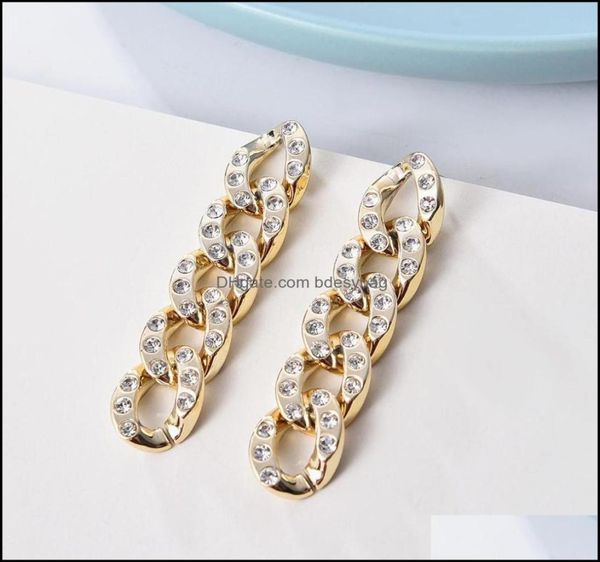 Dangle Lustre Boucles D'oreilles Bijoux Punk Acrylique Épais Chaîne En Or Grand Pour Les Femmes Brillant Fl Strass Déclaration De Mode Brincos Dro1842014