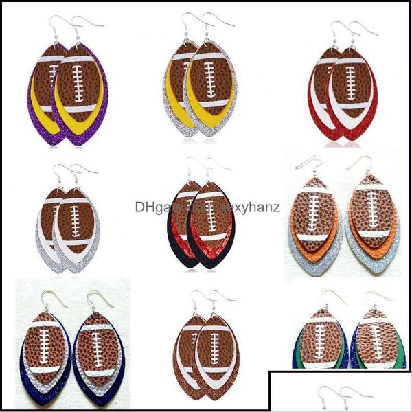 Boucles d'oreilles lustre pendantes en cuir, bijoux en forme de larme, balle souple, Baseball, Football, volley-Ball, basket-Ball, Le Otk7B