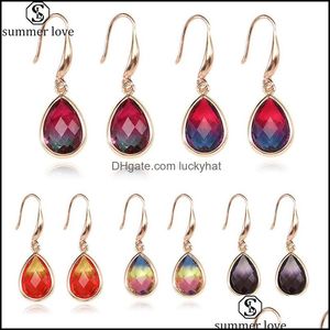 Dangle lustre boucles d'oreilles bijoux à la mode larme verre cristal couleur or goutte d'eau longue boucle d'oreille pour les femmes Gi Dhgzo