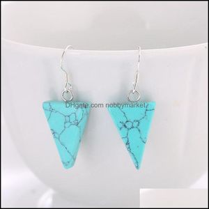 Dangle kroonluchter oorbellen sieraden groothandel 10 paar sier vergulde driehoek vorm groene turquoise steen voor vrouwen opalite opaal drop levering