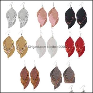 Dangle Lustre Boucles D'oreilles Bijoux Femmes À La Mode Polyvalent En Cuir Trois Couches Litchi Motif Sequin Boucle D'oreille Goutte De Dh5Ap