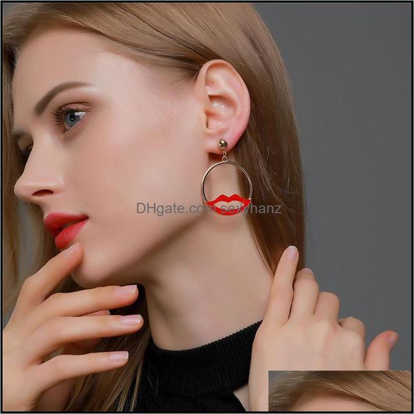 Dangle Lustre Boucles D'oreilles Bijoux Femmes Rétro Cercle Lip Modèle Boucle D'oreille Hip Hop Circar Anneau Or Oreille Goutte Européenne Style D'affaires Robe St