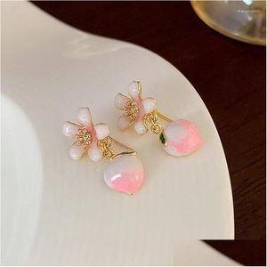 Dangle Chandelier Boucles d'oreilles Kaitin Strass Goutte à goutte Fleur d'huile pour femmes Rose Pêche Coeur Boucle d'oreille 2024 Bijoux de mode en gros Drop Otlw2