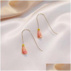 Dangle Kroonluchter Oorbellen Korea Schattig Roze Tip Drop Voor Vrouwen 2024 Metalen Bloem Hangende Verklaring Partij Sieraden Pendientes Mujer Deliv Otofm