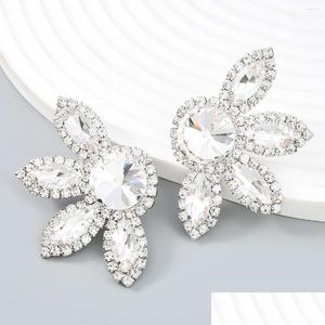 Cuelga los pendientes de la lámpara Joyería de lujo Venta al por mayor Flor Moda Gran Rhinestone Cristal Brillante Ceremonia Fiesta Fantasía para mujeres Otwqi