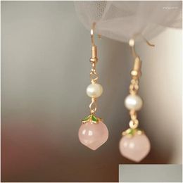 Cuelga los pendientes de la lámpara rosa melocotón ágata colgante de alto grado elegante retro hanfu accesorios gota entrega joyería ot4un