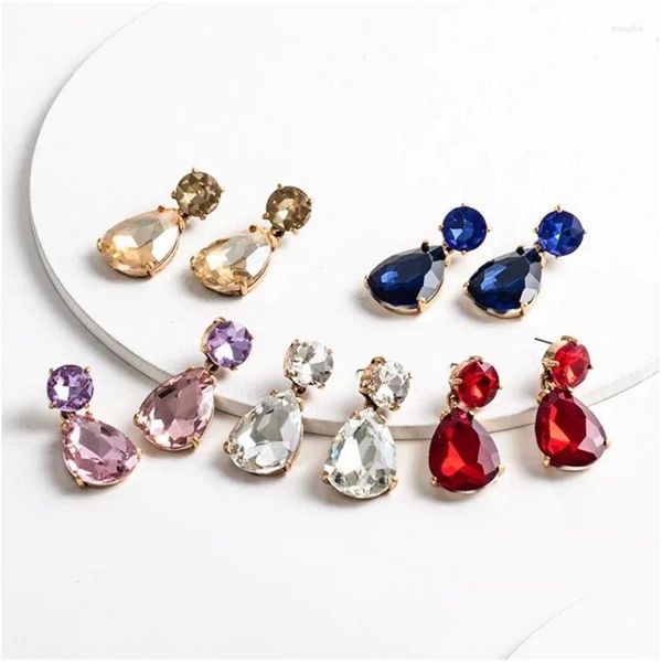 Cuelga los pendientes de la lámpara brillante color oro rosa azul champán colgante declaración gota para mujeres niñas rojo joyería de moda entrega dhzk0