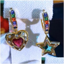 Boucles d'oreilles en lustre en peluche Siscathie Zircon cubique de luxe à la mode pour femmes Piercing Heart Star Asymétrical Oreing Party Prom Jewelr Dhyz2