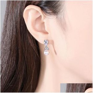 Dangle Lustre Boucles D'oreilles Slbridal Pave Setting Mode Cz Cristal Ivoire Perle Boucle D'oreille De Mariée Grade Cubique Zircon Perles Drop Livraison Oth1F