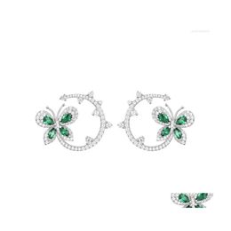 Dangle Lustre Boucles D'oreilles Soelle Réel 925 Sterling Sier Vert Cubique Zircon Papillon Micro Zircone Pierres Cz Femmes Parti Bijoux Dhwvf