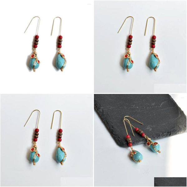 Pendientes de araña colgantes estilo tibetano turquesa de agua caída de agua bohemia joyería de entrega de mujeres dhw6d