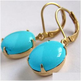 Bengelen kroonluchter oorbellen trendy ovaal ingelegd turquoise vintage goud kleur metaal persoonlijkheid druppel voor vrouwen sieradendangle dhgarden dhcmh