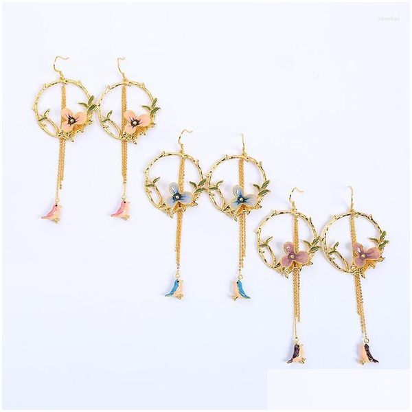 Boucles d'oreilles en lustre en peluche Uer ME0049 2023 Gold Color Copper Bird stéréo Stéréo arbre Branche Fleurs pendentif Drop Livraison bijoux dhztc