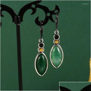 Boucles d'oreilles en lustre en peluche vintage Black Couleur en métal feuille verte de boucle verte d'oreille marquise coupé en émail gouttes pour femmes bijoux livraison otrhy