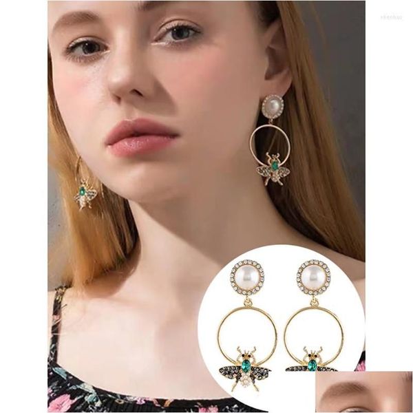 Boucles d'oreilles lustre pendantes Zhini Boho Vintage couleur or grand pour les femmes mode perles d'imitation Cz boucle d'oreille ronde bijoux cadeau Brincos Dhuzi