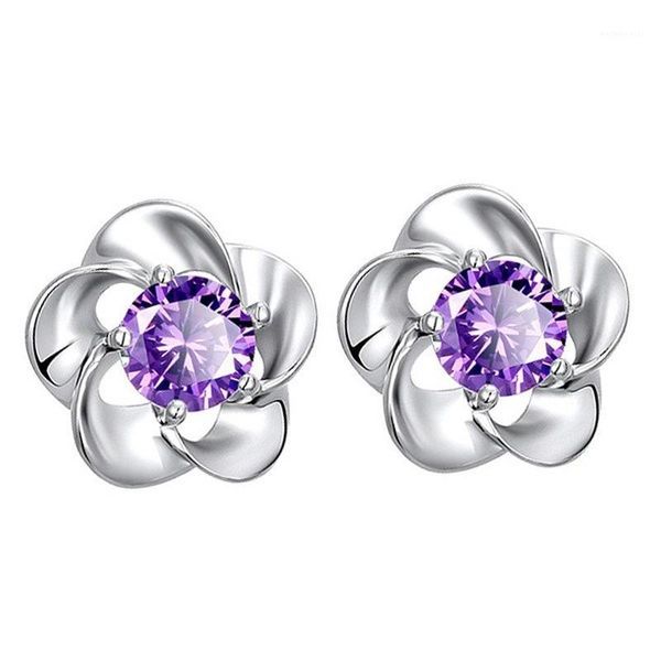 Cuelga la lámpara elegante flor de ciruelo cristal natural circón 925 plata esterlina pendiente de color para las mujeres joyería de piedras preciosas de amatista1